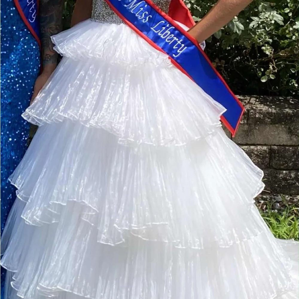 Sherri Hill White Dress with rhinestones. - Picture 3 of 4